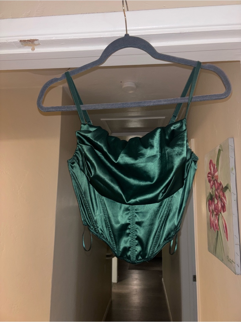 Green Satin Cowl Neck Bodysuit